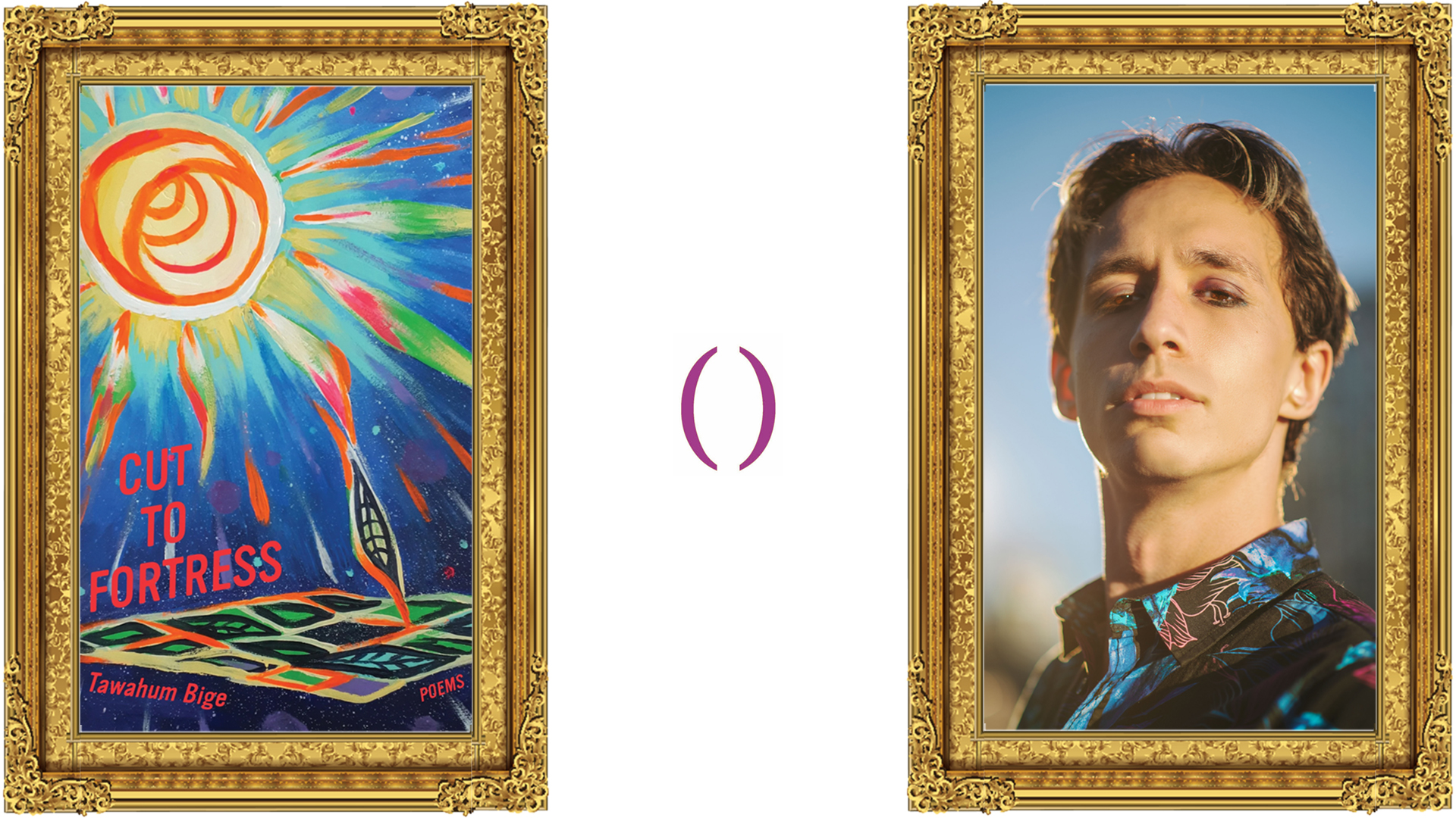 Graphic promoting Portfolio 2023 Poetry Reading. Left: book cover of Cut to Fortress. Right: Headshot of author Tawahum Bige.